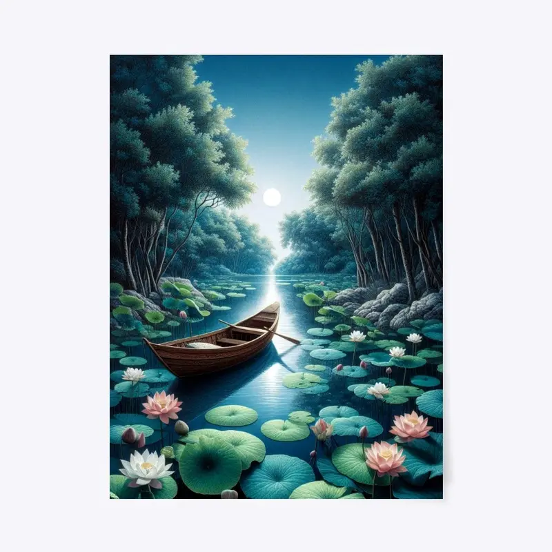 Boat Between Water Rose Poster 