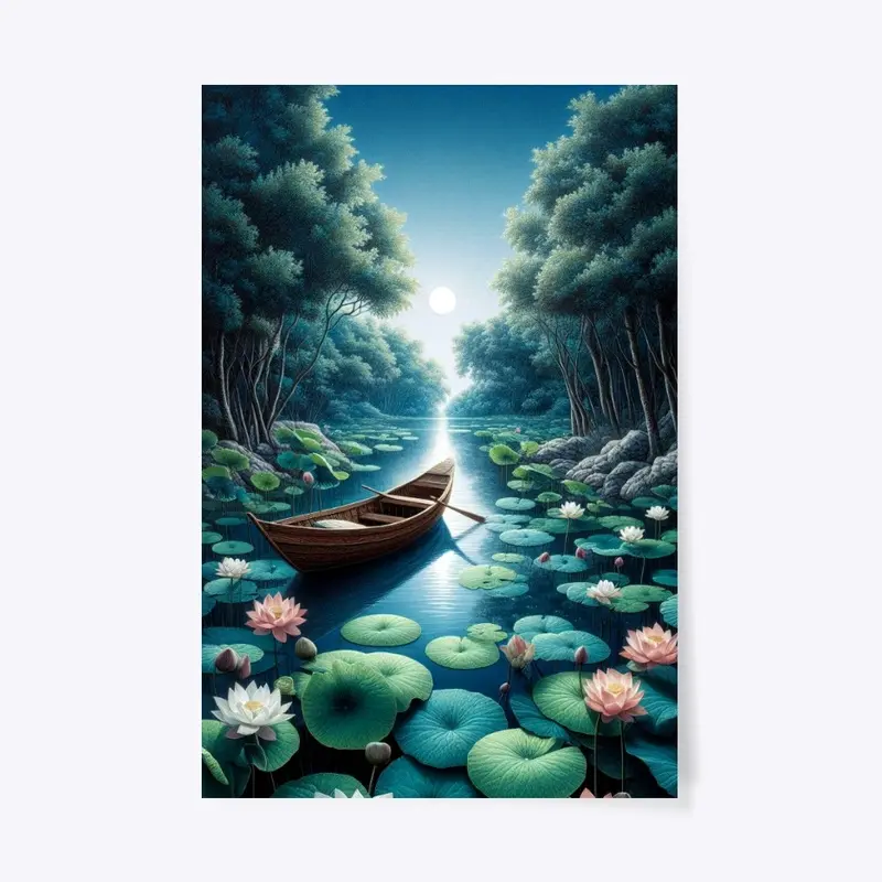 Boat Between Water Rose Poster 