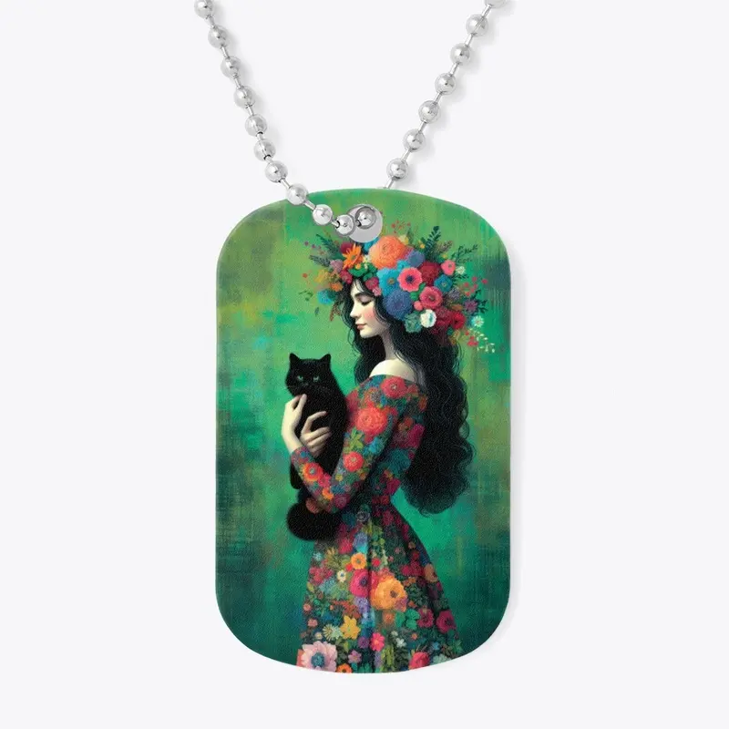 Watercolor Flowral Girl with Cat Poster 